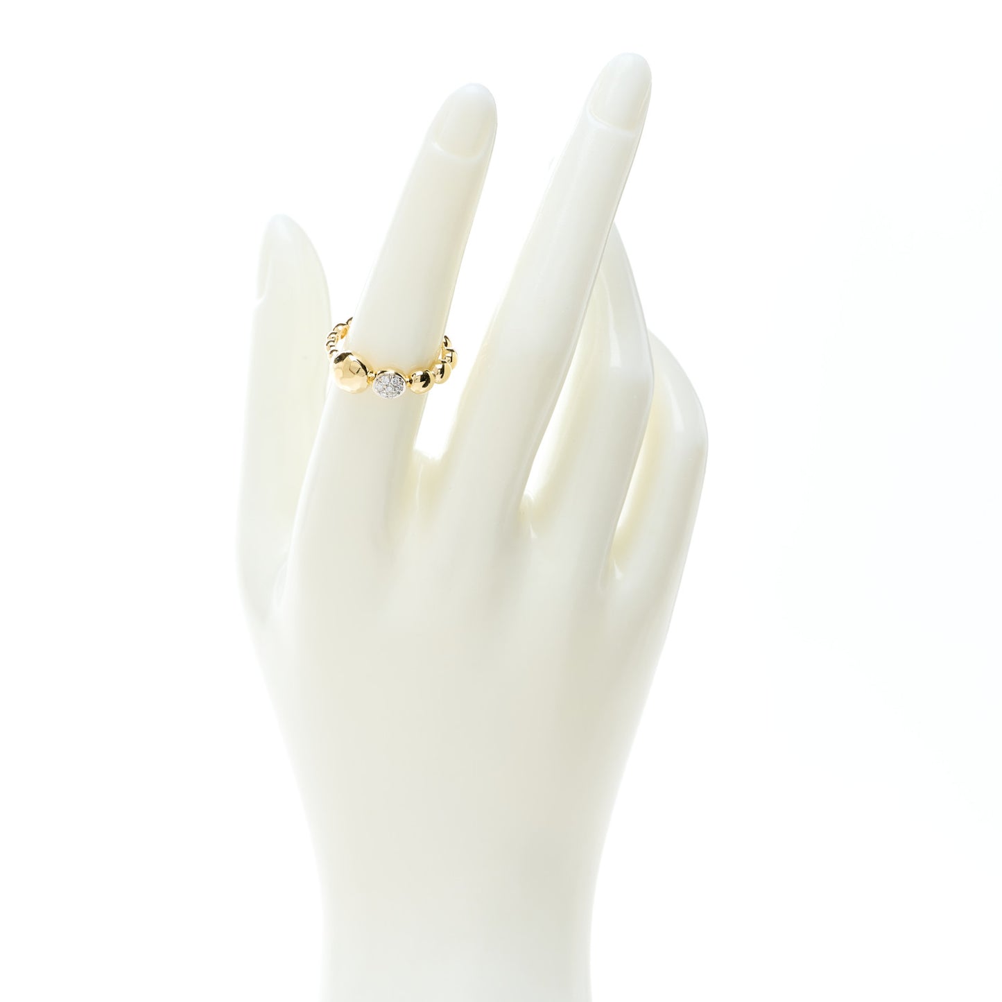 18K Yellow Gold Diamond Dot Hammered Band Ring 53 6.5