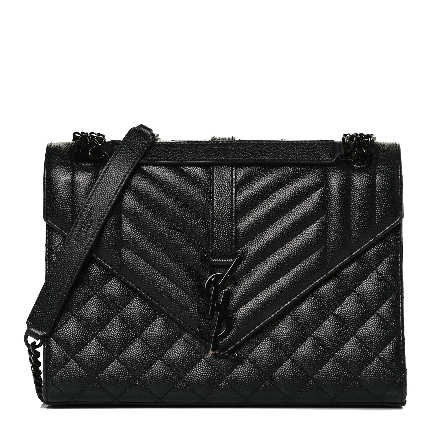 Saint Laurent Grain De Poudre Textured Mixed Matelasse Triquilt Medium Monogram Satchel Black 1 of 13
