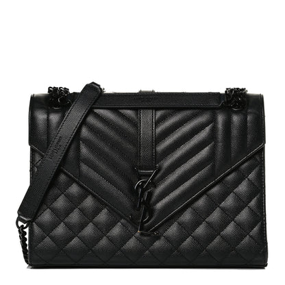 Saint Laurent Grain De Poudre Textured Mixed Matelasse Triquilt Medium Monogram Satchel Black 1 of 13