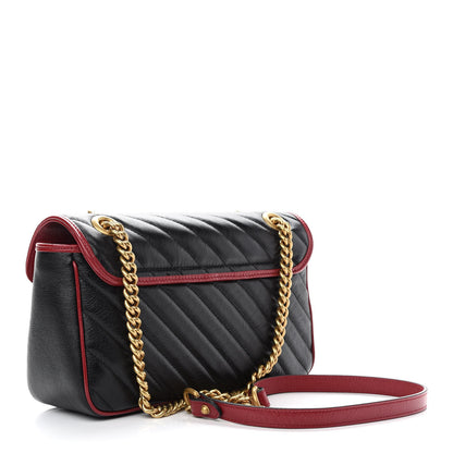 Gucci Vintage Effect Calfskin Matelasse Diagonal Small Torchon GG Marmont Shoulder Bag Black Romantic Cherry 3 of 9