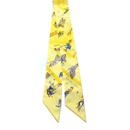 Hermes Silk Ex-Libris Les Parisie Twilly Jaune Soufre Gris 2 of 3
