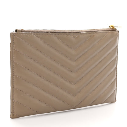 Saint Laurent Grain De Poudre Chevron Monogram Bill Pouch Dusty Grey 3 of 8