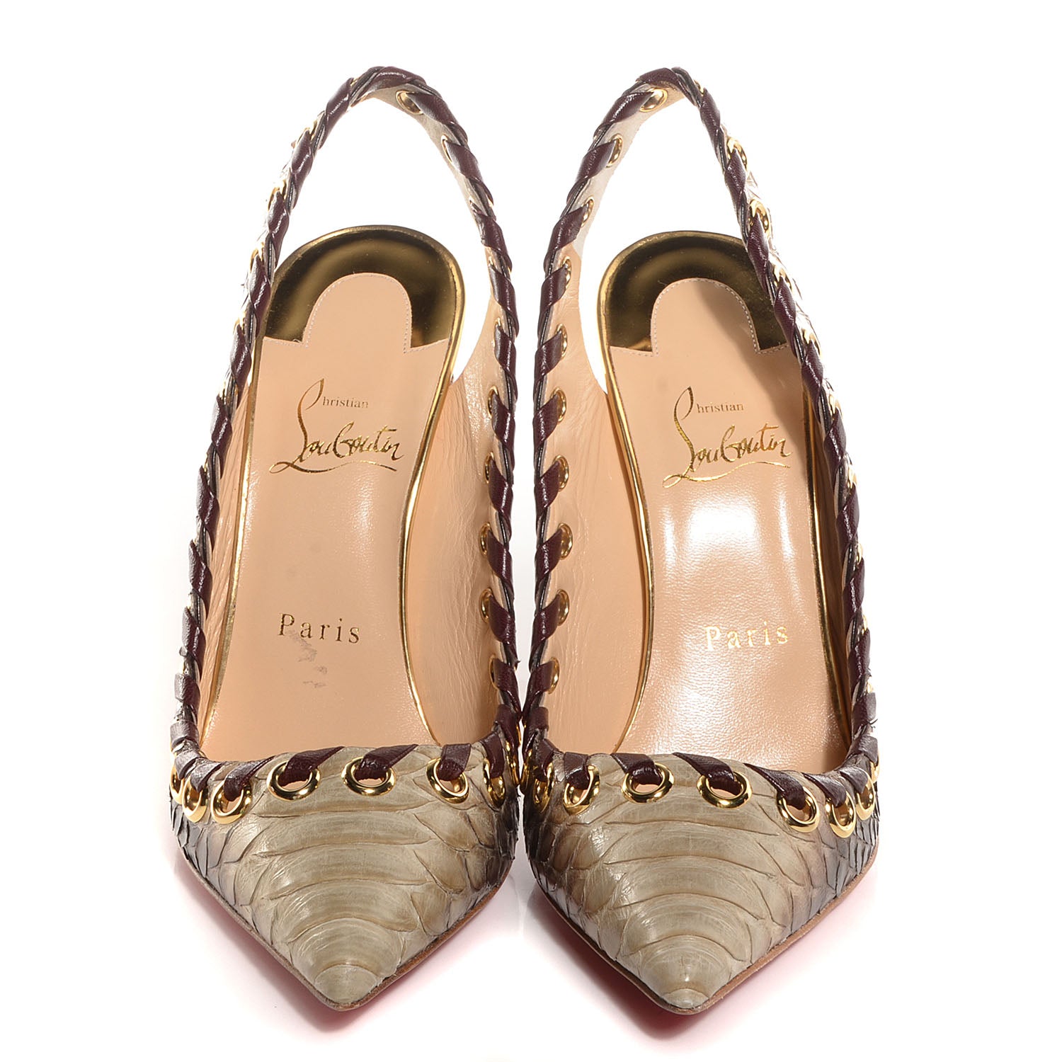 Christian Louboutin Snakeskin Ostri 100 Slingback Pumps 38.5 Natural 2 of 7