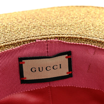 Gucci Glittered Straw Grosgrain Wide Brim Hat XS Gold Black 11 of 11