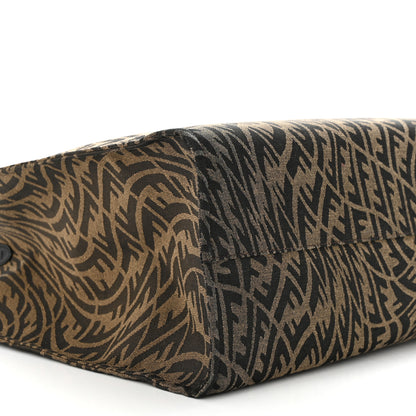 Fendi X SARAH COLEMAN Fabric Jacquard Vitello King FF Vertigo Shopping Tote Bag Tobacco Moro Black 9 of 10