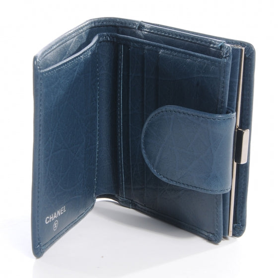 Aged Calfskin Cambon Compact Wallet Blue