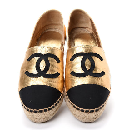 Chanel Laminated Lambskin Grosgrain CC Espadrilles 38 Gold Black 5 of 13
