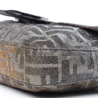 Fendi Metallic Lurex Zucca Vitello Baguette Oro Argento 9 of 11