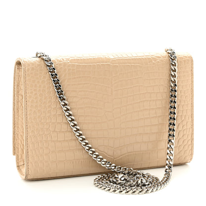 Saint Laurent Calfskin Crocodile Embossed Small Classic Monogram Kate Tassel Satchel Nude Powder 3 of 9