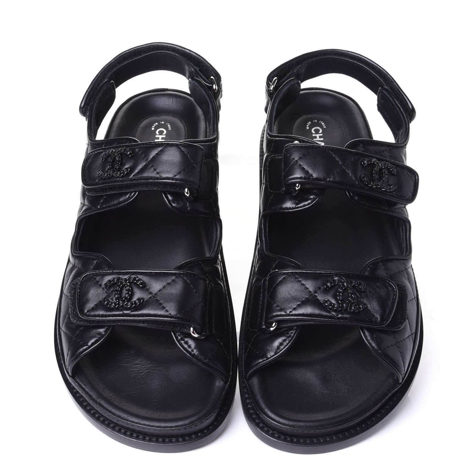 Chanel Lambskin Velcro Dad Sandals 37.5 Black 5 of 11