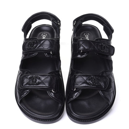 Chanel Lambskin Velcro Dad Sandals 37.5 Black 5 of 11