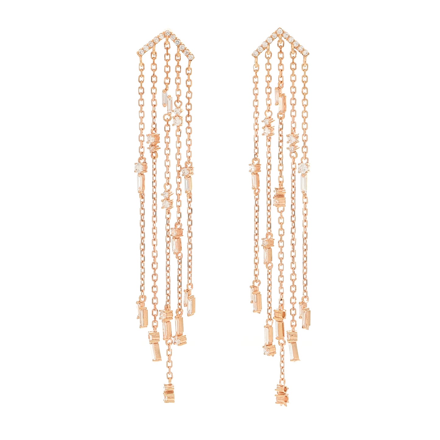 18K Rose Gold Diamond Fireworks Cascade Drop Earrings