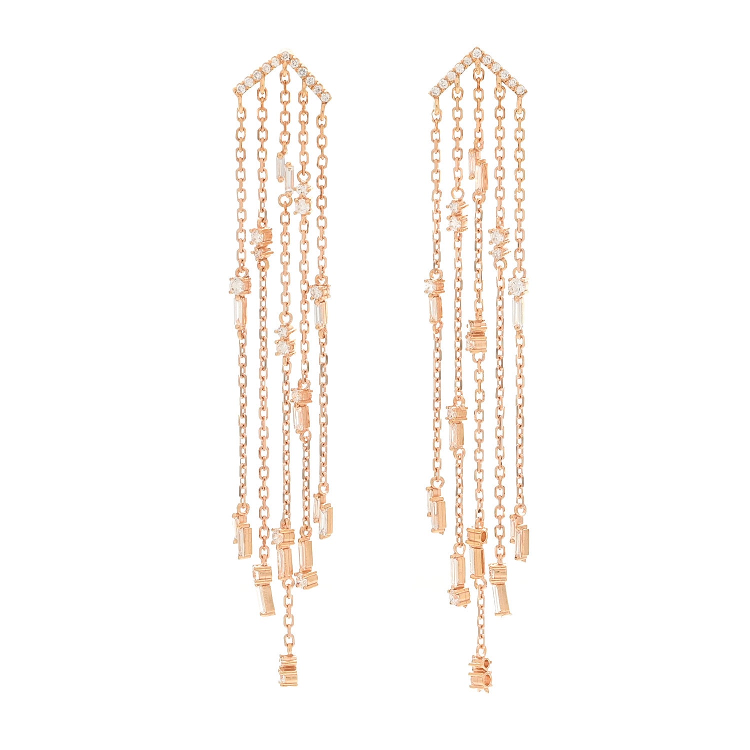 Suzanne Kalan 18K Rose Gold Diamond Fireworks Cascade Drop Earrings 1 of 4