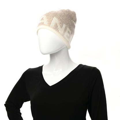 Chanel Cashmere Wool Silk Logo Beanie Hat Beige White 2 of 3