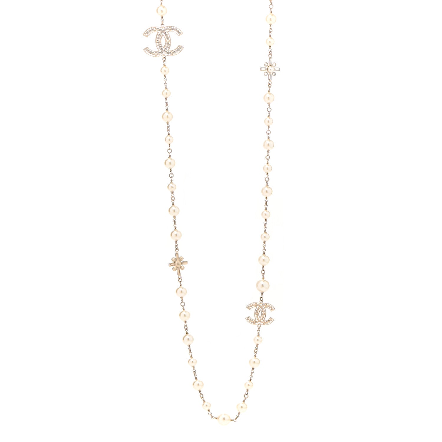 Chanel Graduated Pearl Crystal CC Necklace Gold 1 of 8