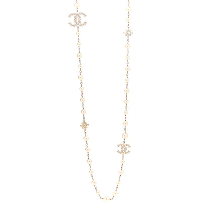 Chanel Graduated Pearl Crystal CC Necklace Gold 1 of 8