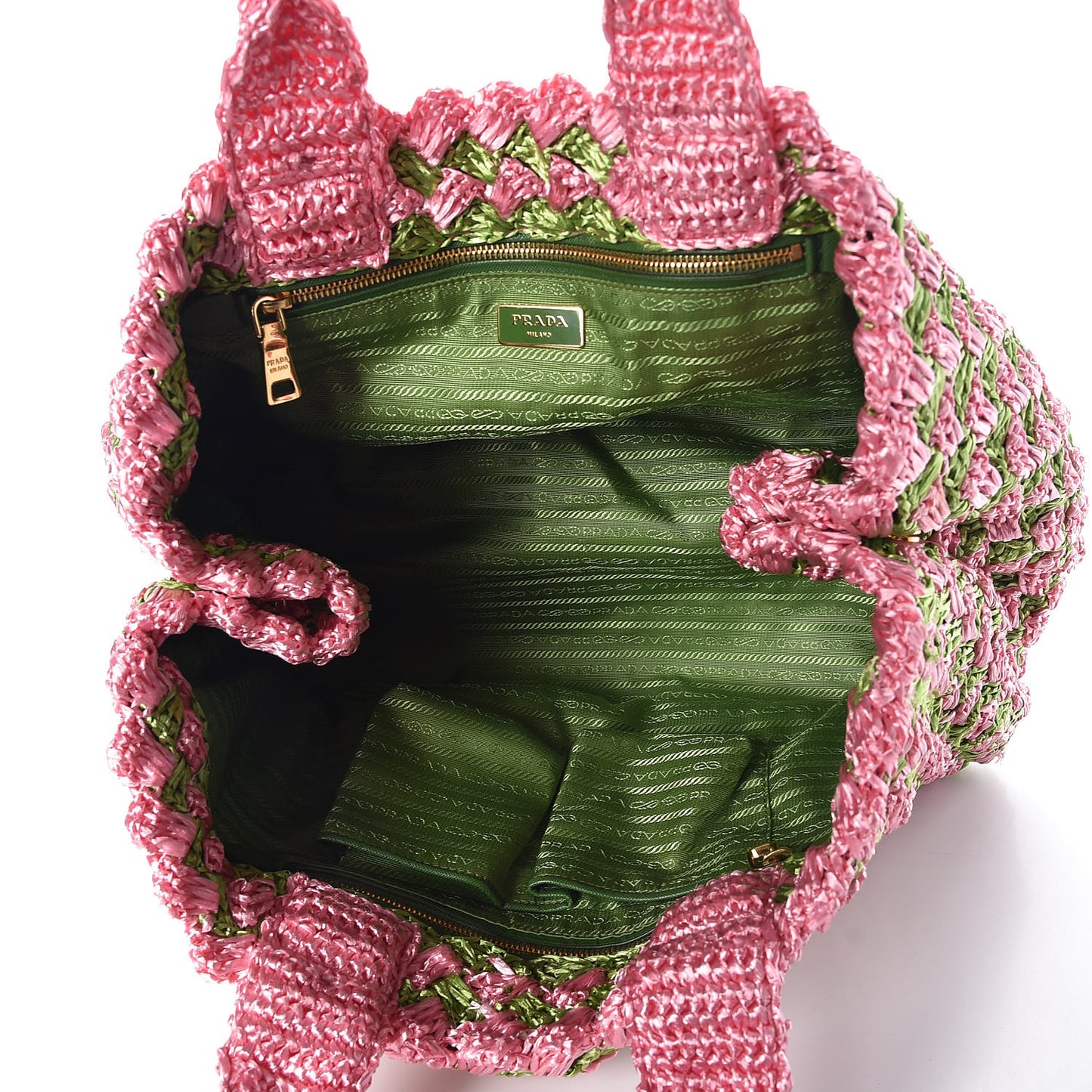 Raffia Crochet Bi-Color Medium Tote Prato Rosa