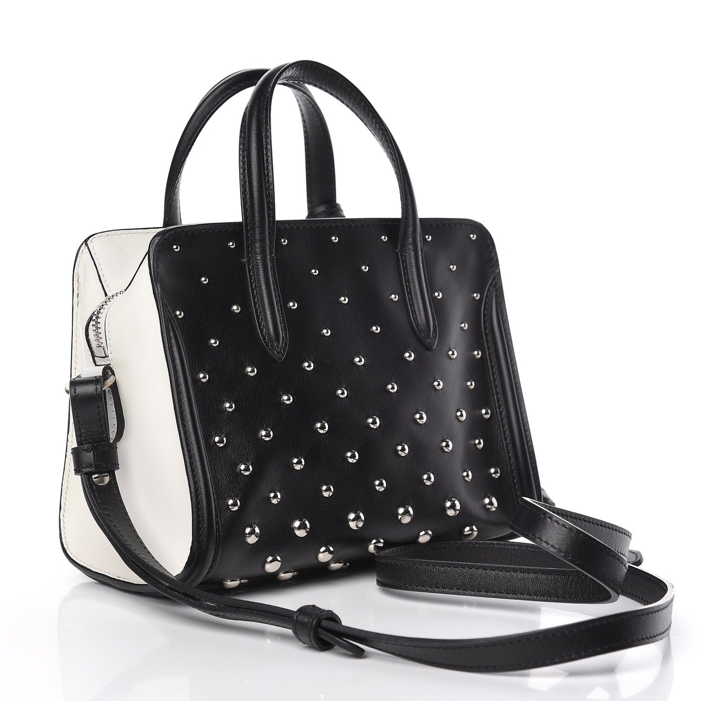 Calfskin Studded Mini Padlock Tote Black White
