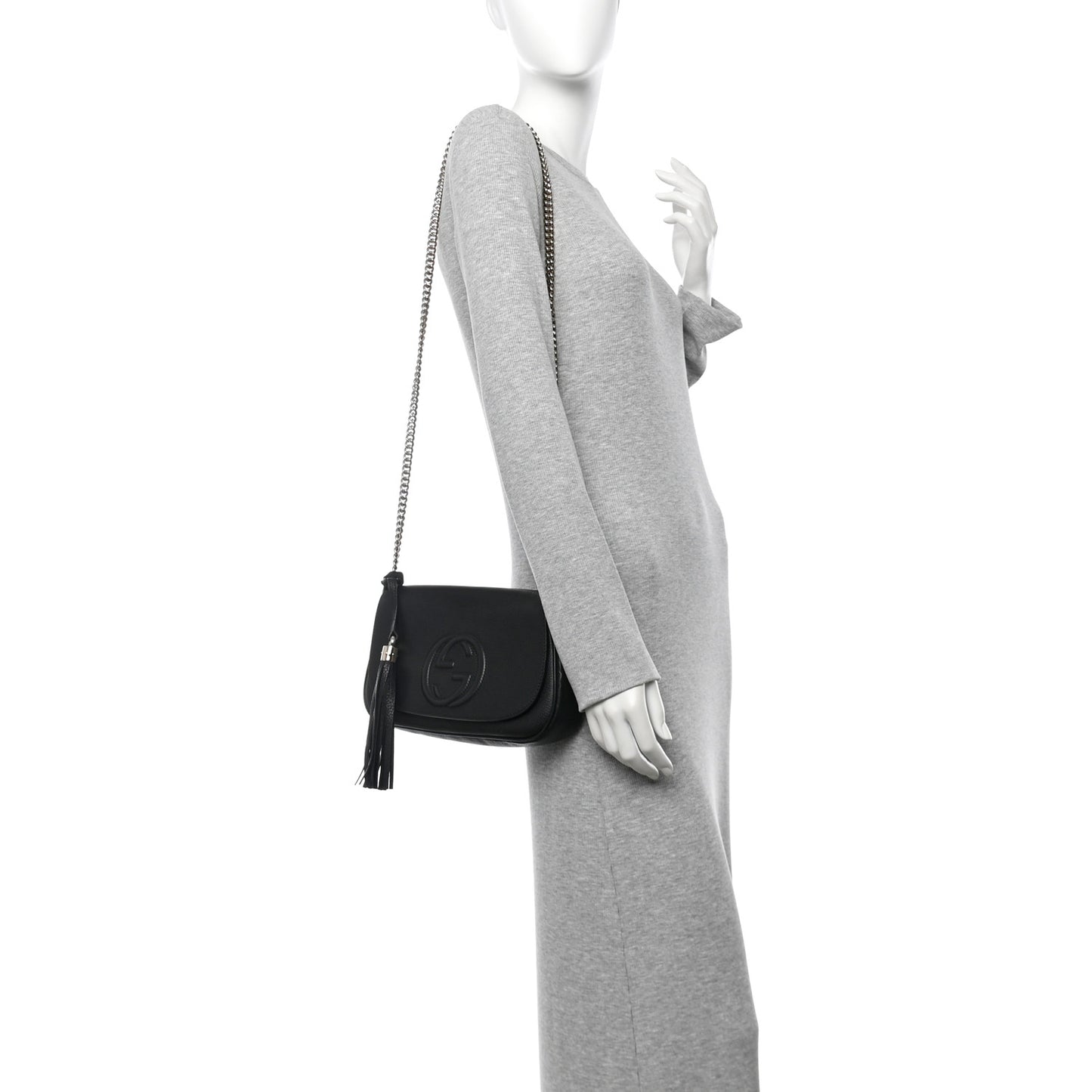 Pebbled Calfskin Medium Soho Flap Crossbody Black