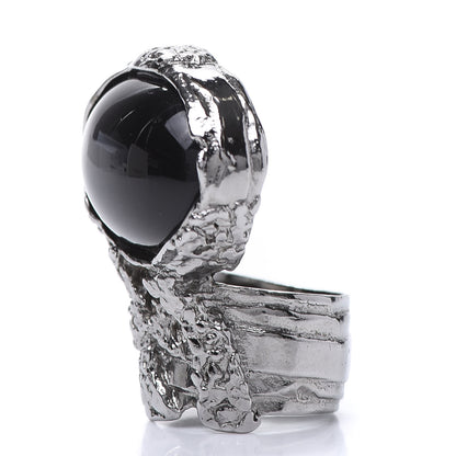 Saint Laurent Glass Cabochon Gunmetal Arty Ovale Ring 6 Black 3 of 6