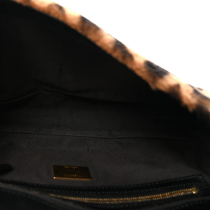 Fendi Shearling Vitello Dolce Macro FF 1974 Baguette Tobacco Black 5 of 9