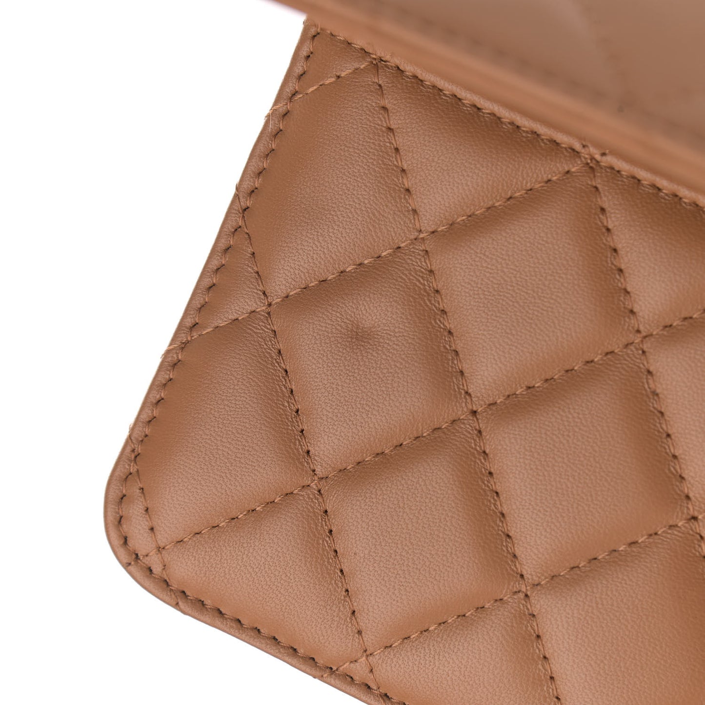 Lambskin Quilted Wallet on Chain WOC Dark Beige