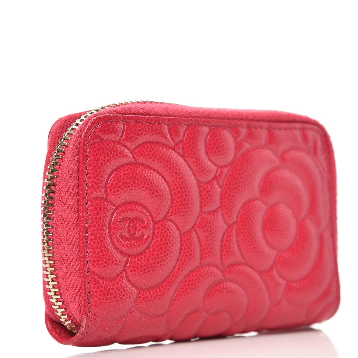 Chanel Caviar Camellia Embossed Zip Coin Purse Dark Pink 3 of 8