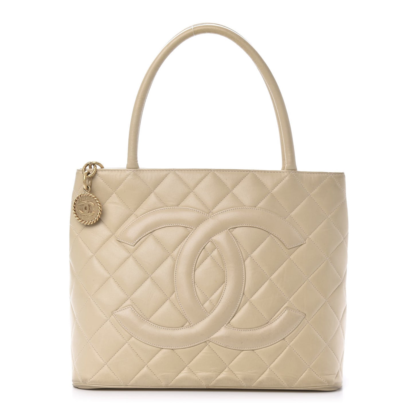 Lambskin Quilted Medallion Tote Light Beige