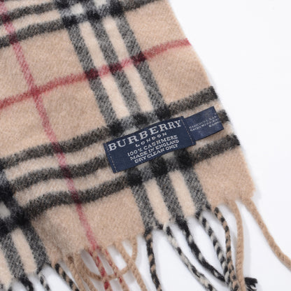 Burberry Cashmere Classic Check Fringe Scarf Camel 4 of 4
