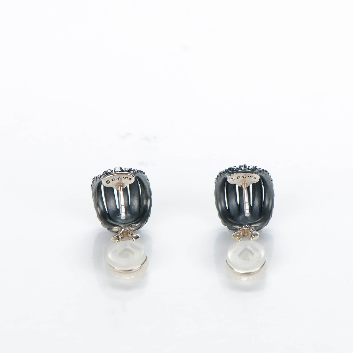 David Yurman Sterling Silver Black Rhodium Pave Diamond 16mm Tempo Huggie Earrings 3 of 5