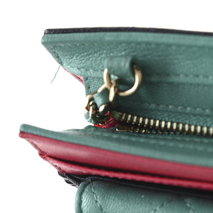 Chanel Goatskin Quilted Tri-Color In & Out Chain Wallet Navy Turquoise Pink 8 of 12