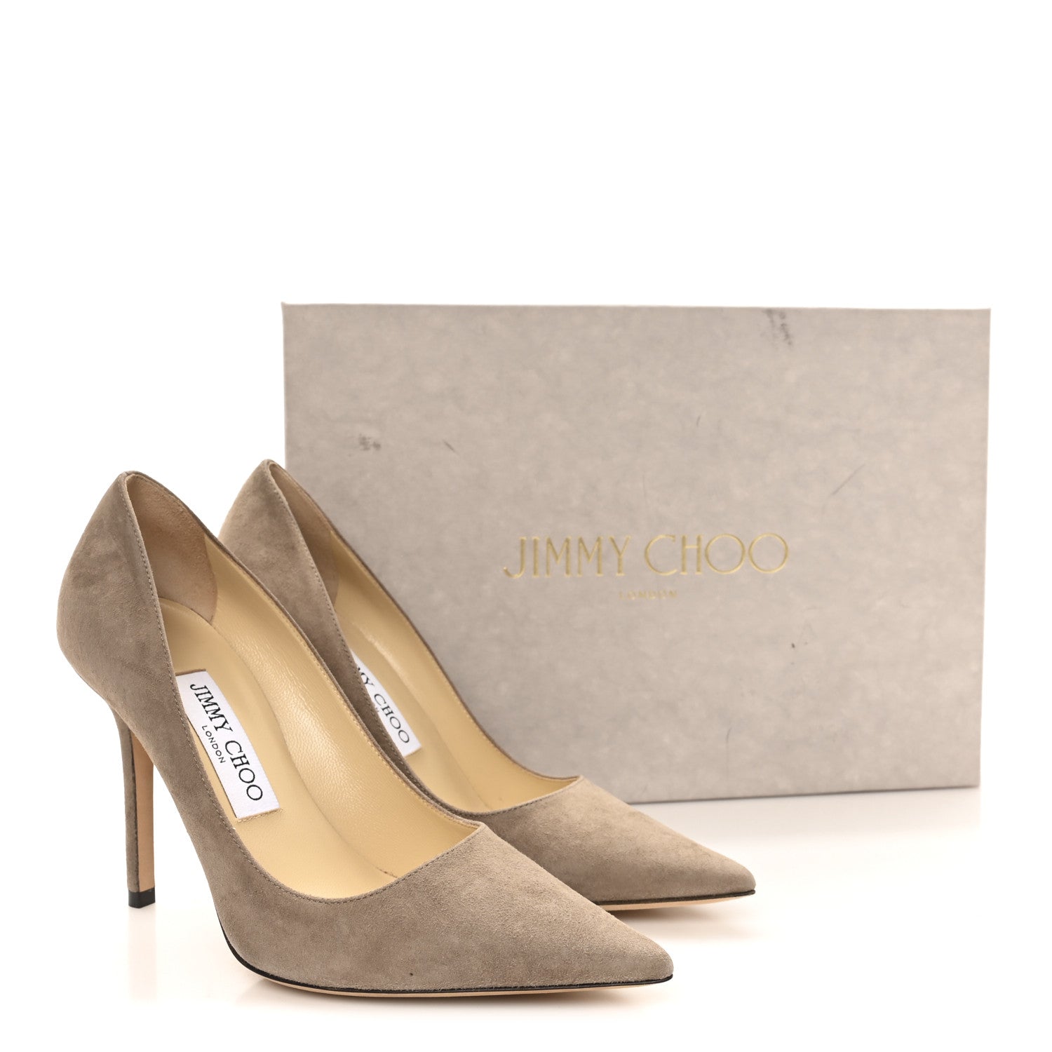 Jimmy Choo Suede Pointy Toe Romy Pumps 35.5 Stone 1837085