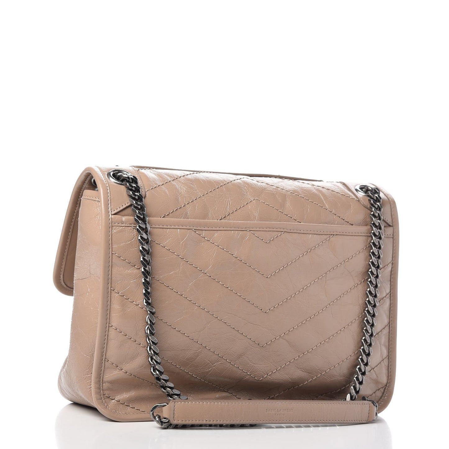Crinkled Calfskin Matelasse Monogram Medium Niki Chain Satchel Light Taupe