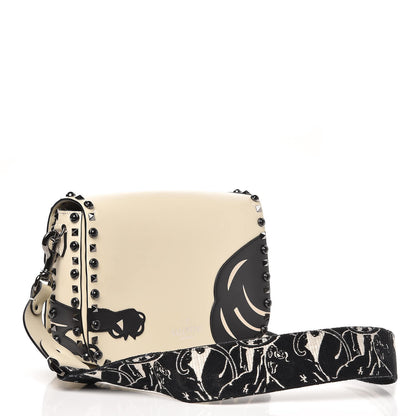 Valentino Garavani Calfskin Panther Medium Guitar Strap Rockstud Rolling Flap Saddle Bag White Black 3 of 9