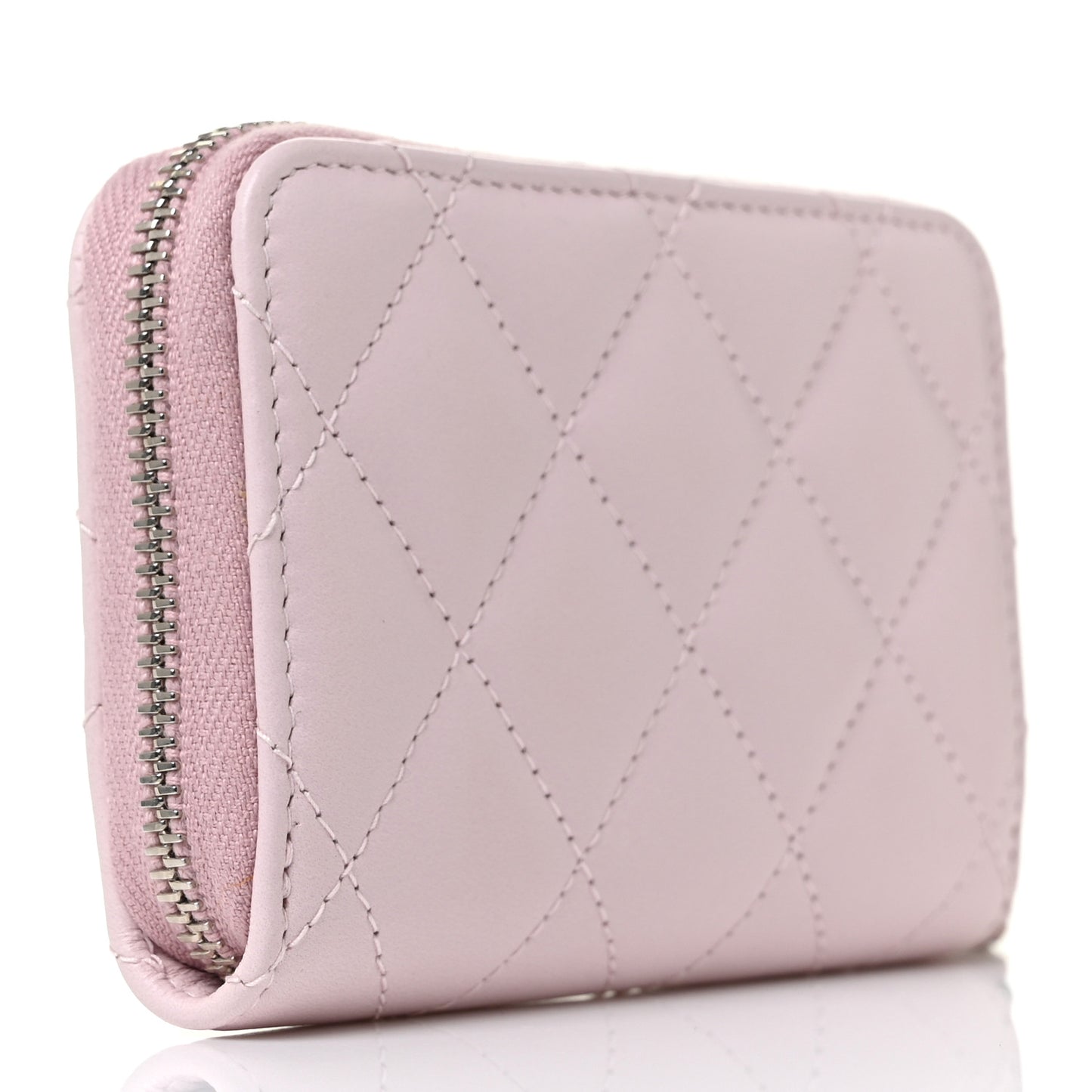Lambskin Quilted Zip Around Coin Purse Wallet Light Pink