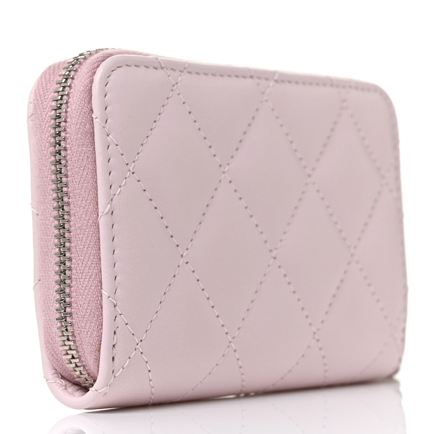 Chanel Lambskin Quilted Zip Around Coin Purse Wallet Light Pink 3 of 10