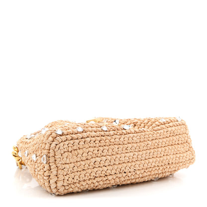 Jimmy Choo Raffia Woven Crystal Small Cinch Bag Natural 4 of 10