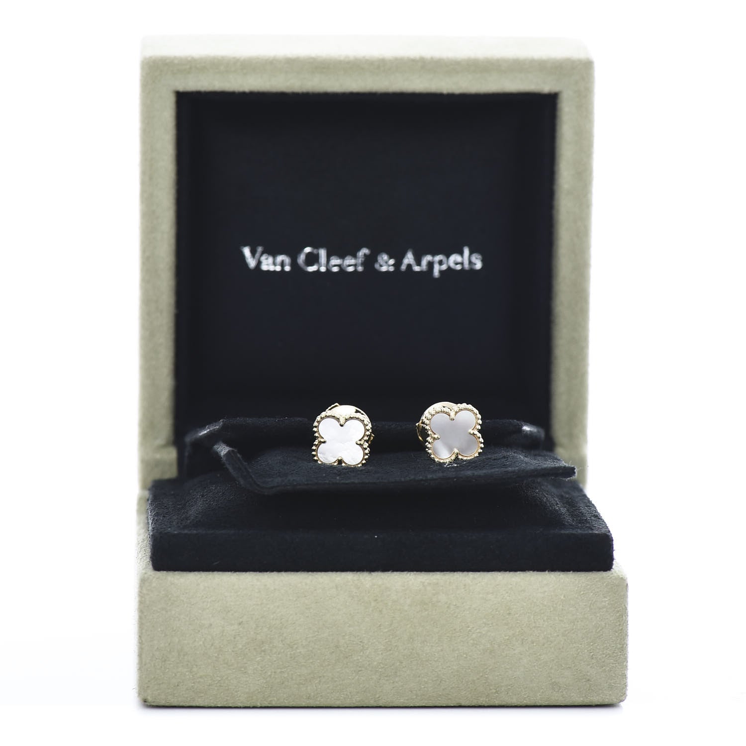 Van Cleef & Arpels 18K Yellow Gold Mother of Pearl Sweet Alhambra Earrings 9 of 11