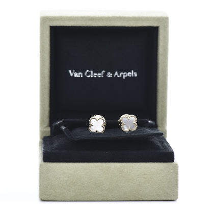 Van Cleef & Arpels 18K Yellow Gold Mother of Pearl Sweet Alhambra Earrings 9 of 11