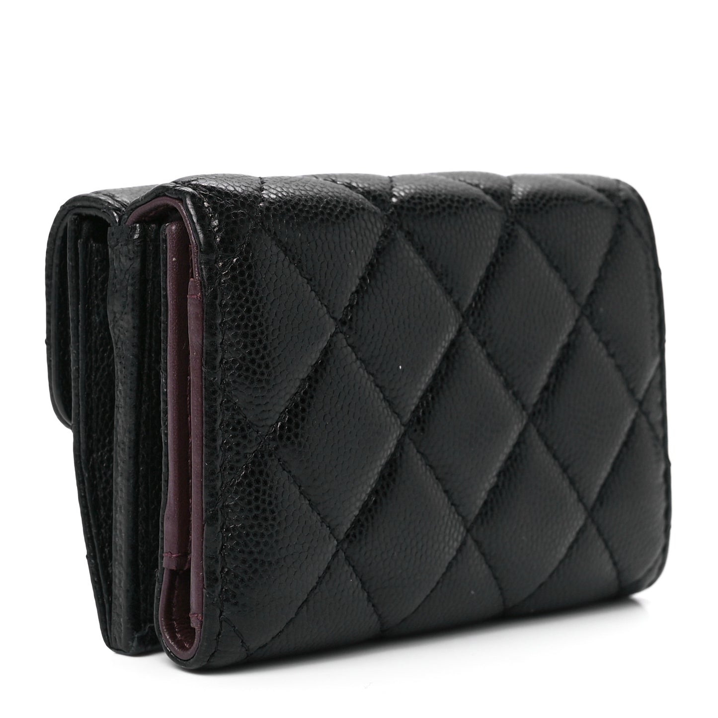 Caviar Quilted Tri-Fold Flap Wallet Black