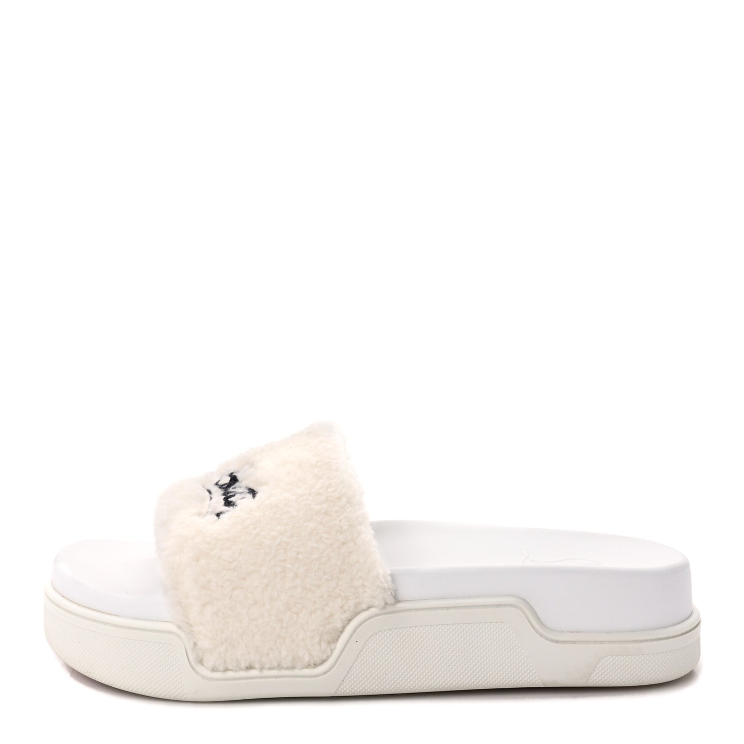 Faux Shearling Embroidered Pool Donna Flat Slide Sandals 39.5 White