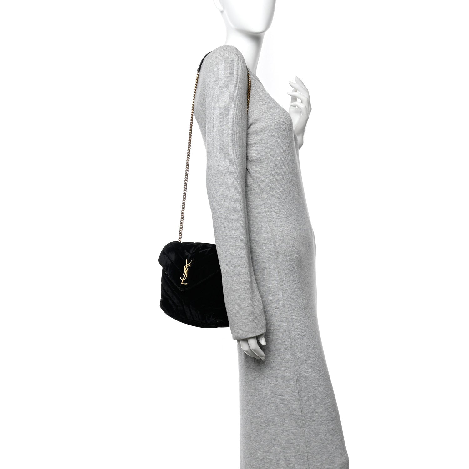 Saint Laurent Velvet Y Quilted Monogram Small Loulou Chain Satchel Black 2 of 15