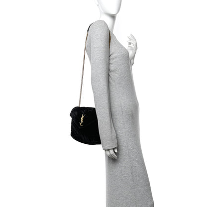 Saint Laurent Velvet Y Quilted Monogram Small Loulou Chain Satchel Black 2 of 15