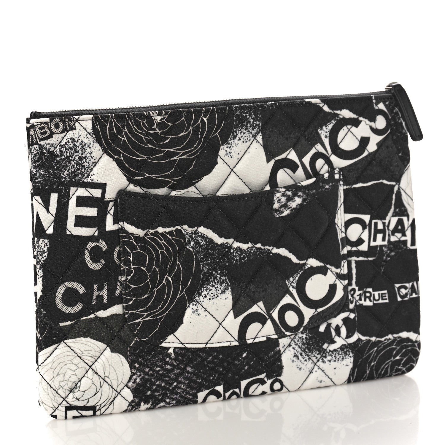 Chanel Jersey Quilted Graffiti Large Reissue Cosmetic Case Black White 3 of 9
