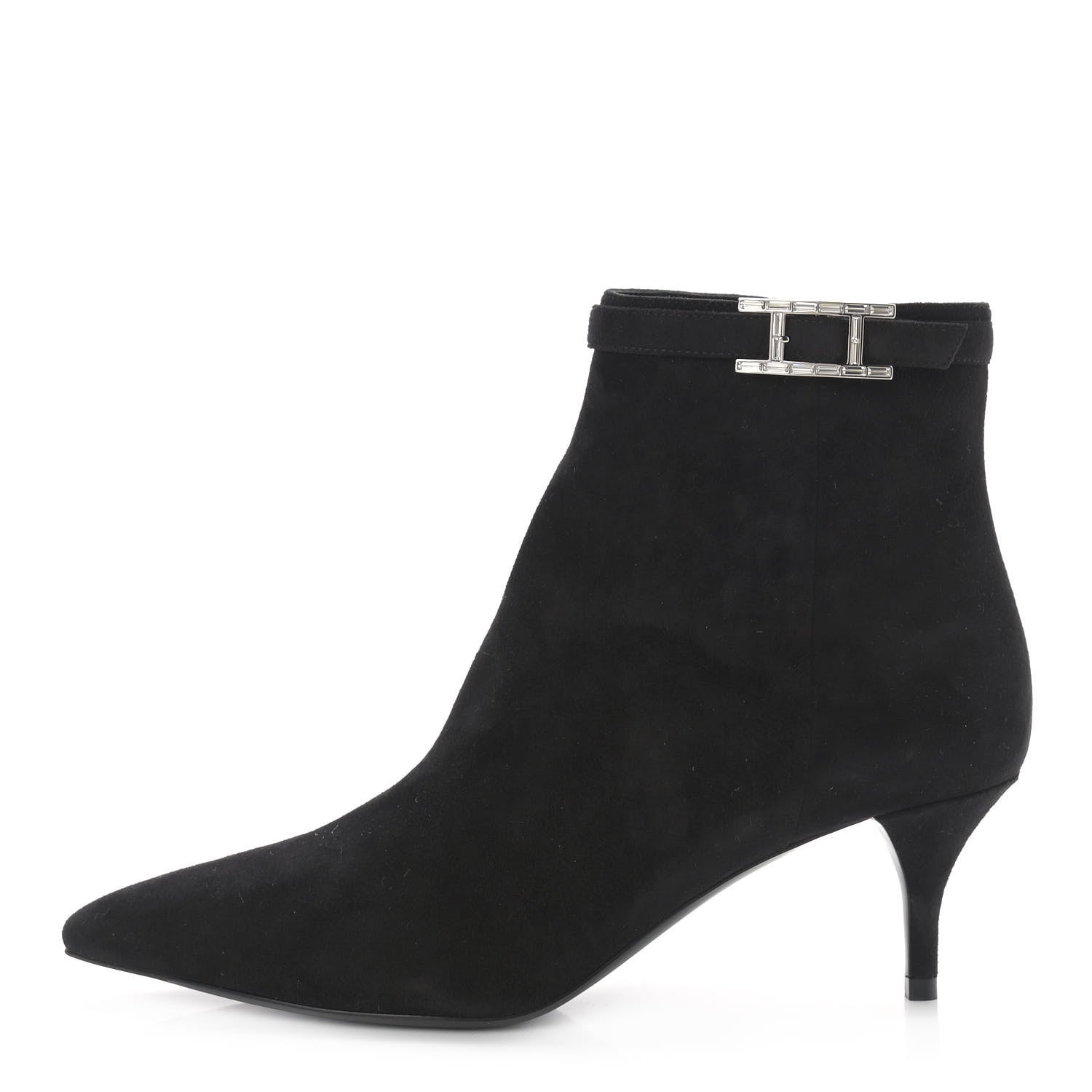 Hermes Suede Goatskin Rhinestone Blanche Ankle Boots 37.5 Black 1 of 10