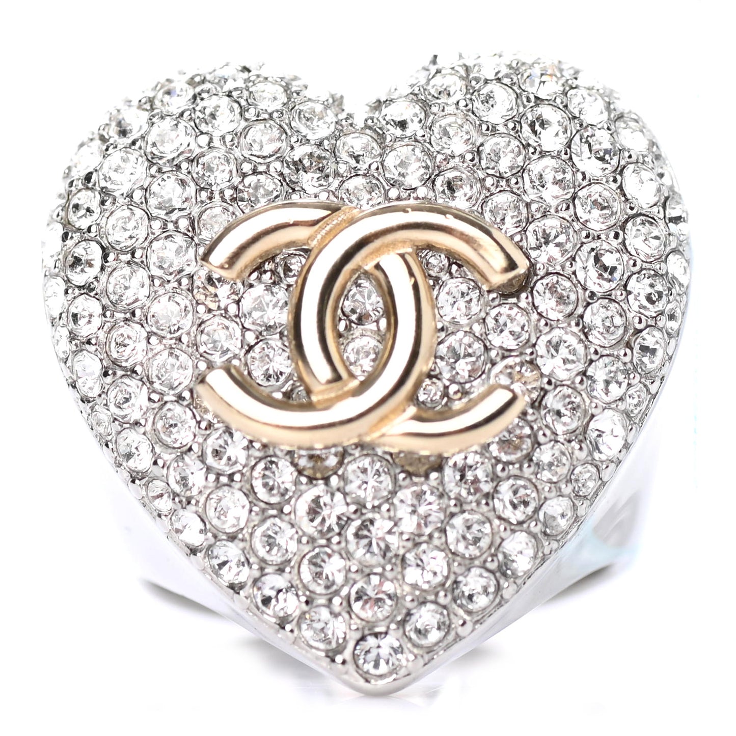 Crystal CC Heart Ring 7 Silver Gold