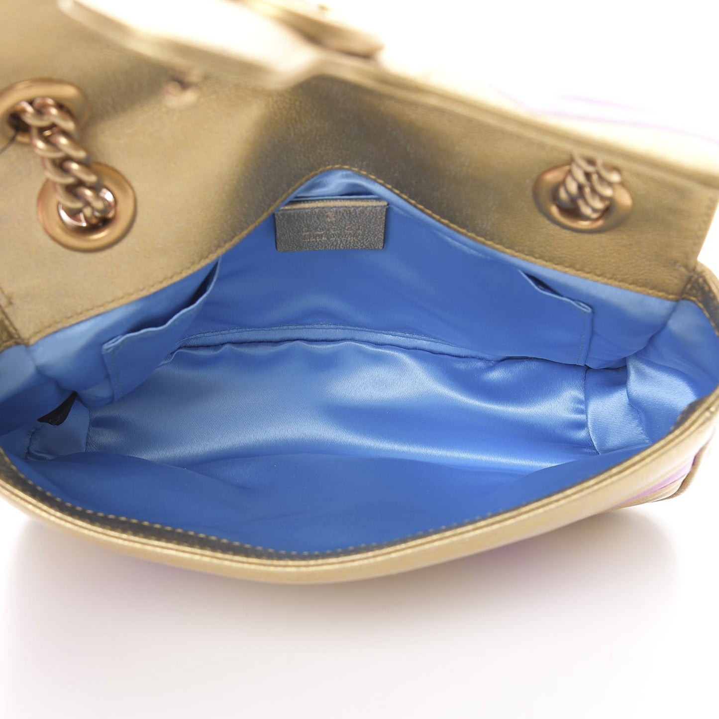 Metallic Calfskin Matelasse Mini GG Marmont Shoulder Bag Gold Pink