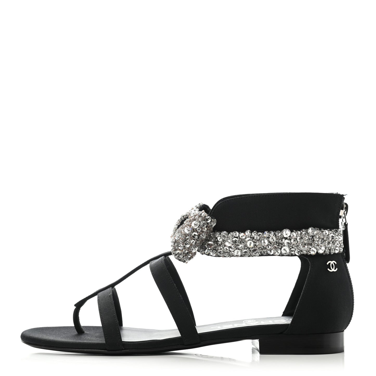 Grosgrain Sequin Beaded Bow Sandals 37.5 Black