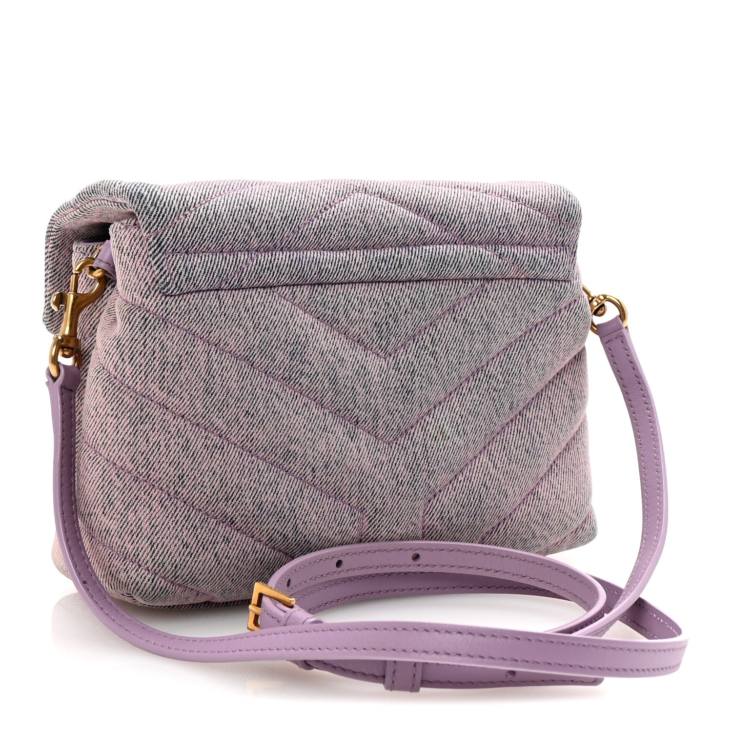 Saint Laurent Denim Y Quilted Monogram Toy Loulou Crossbody Bag Bleached Lilac 3 of 9