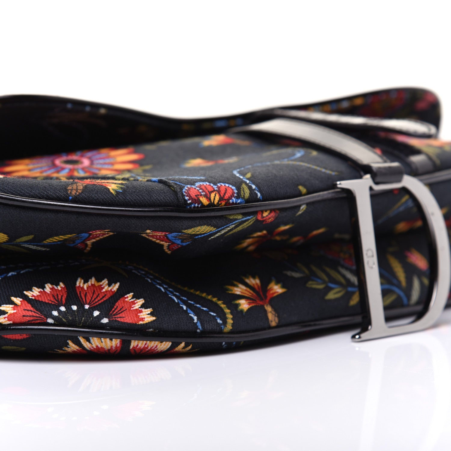 Christian Dior Canvas Floral Saddle Bag Black 7 of 16